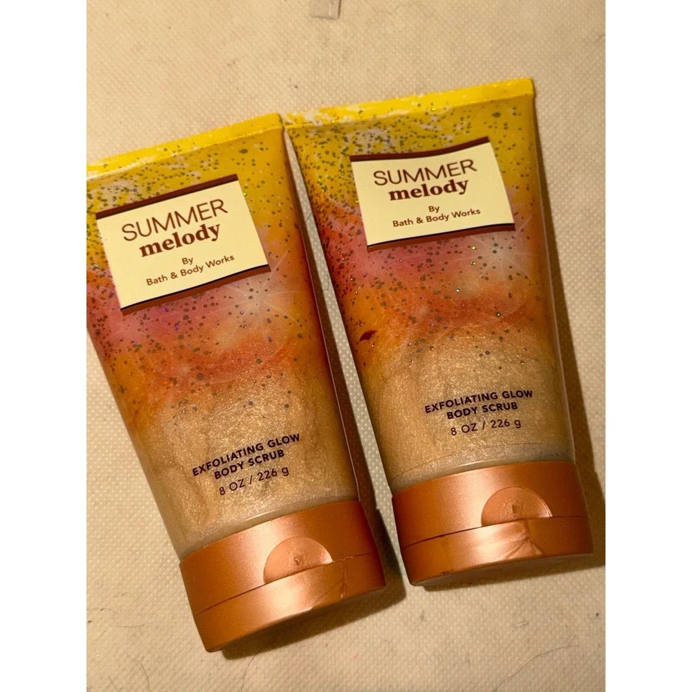 Bath and Body Works Exfoliating Glow Body Scrub Summer Melody Shimmer Set of 2
